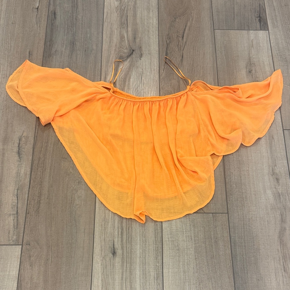 Express Bright Orange Off-Shoulder Crop Top
